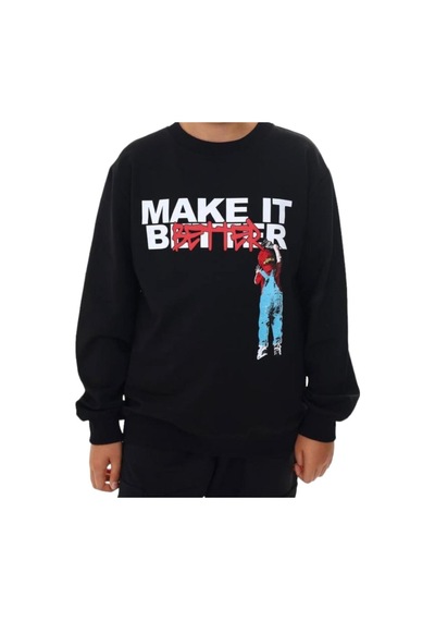 Ekkokids Erkek Çocuk Make It Better Yazılı Sweatshirt-13415-siyah