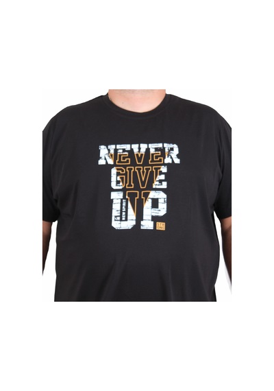Moc Grande Mocgrande Erkek Büyük Beden Sıfır Yaka Tişört Never Give Up 25182 Sıyah SIYAH