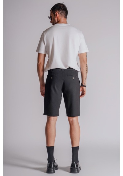 Braccas Erkek Yandan Cepli Klasik Bel Slim Fit Chino Şort Siyah Siyah