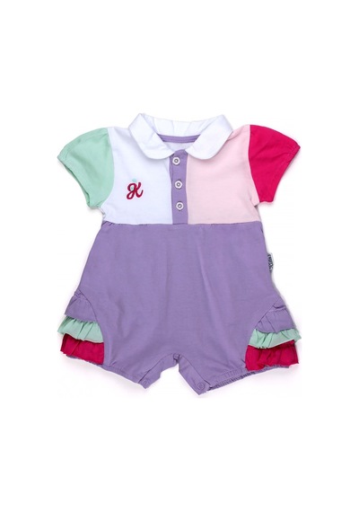Chicsy Baby Kız Bebek Renkli Polo Yaka Tulum Yazlık Pamuk Bebek Tulum Şort Tulum Mor