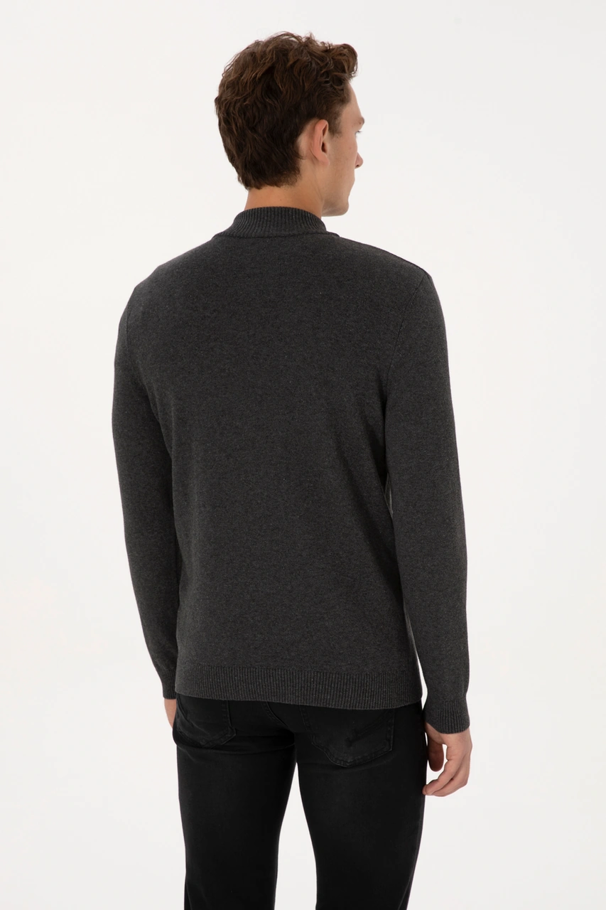 U.S. Polo Assn. Erkek Slim Fit Yarım Fermuarlı Antrasit Melanj Basic Kazak 50313695-VR081