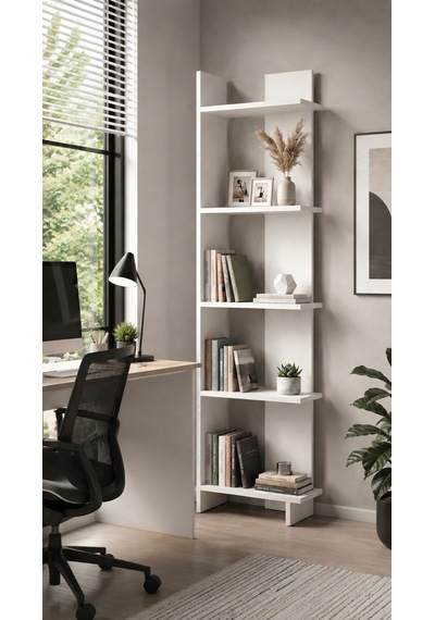 Andes Dekoratif Kitaplık Ve Çok Amaçlı Raf Ünitesi Modern Salon Kitaplığı Açık Raf Sistemi Beyaz