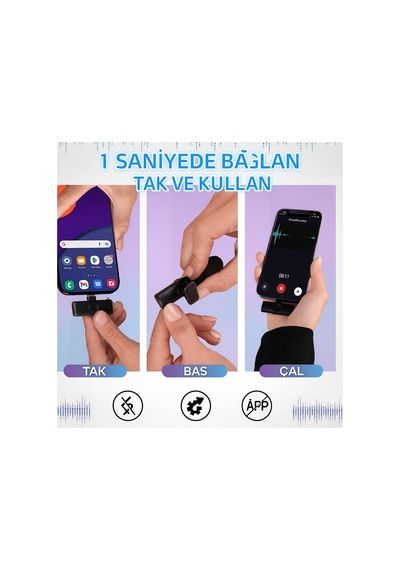 Kablosuz Tüylü Siyah Yaka Mikrofonu Type-c İos Uyumlu 2 Li Set Tak Çalıştır Siyah Siyah