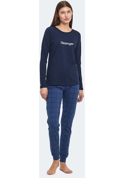 Slazenger PAOLINA IN Kadın Pamuklu Lacivert / Turkuaz Pijama