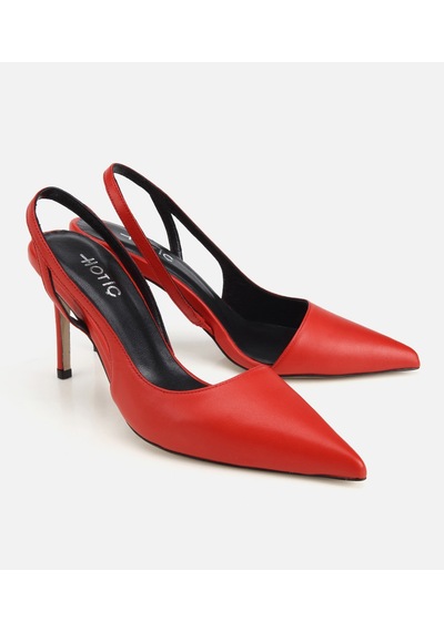 Hotiç Kadın Deri Kırmızı Sivri Burunlu İnce Topuklu Stiletto