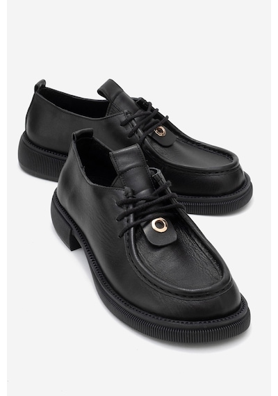 Luvishoes Luvi Shoes Band Siyah Cilt Hakiki Deri Bağcıklı Kadın Loafer Ayakkabı Siyah