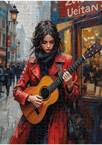 Nova Puzzle 1000 Parça Kırmızılı Gitarist Kadın Puzzle - 41195