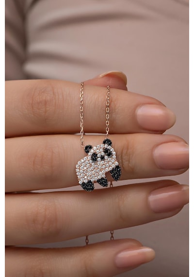 Nereze 925 Ayar Gümüş Rose Kaplama Zirkon Taşlı Panda Kolye
