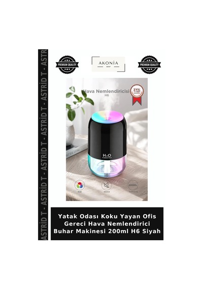 Yatak Odası Koku Yayan Ofis Gereci Hava Nemlendirici Buhar Makinesi 200ml H6 Siyah