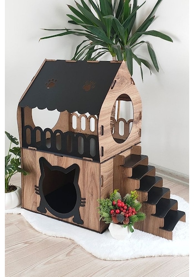 Digitus Kedi Evi Teraslı İki Katlı Merdivenli