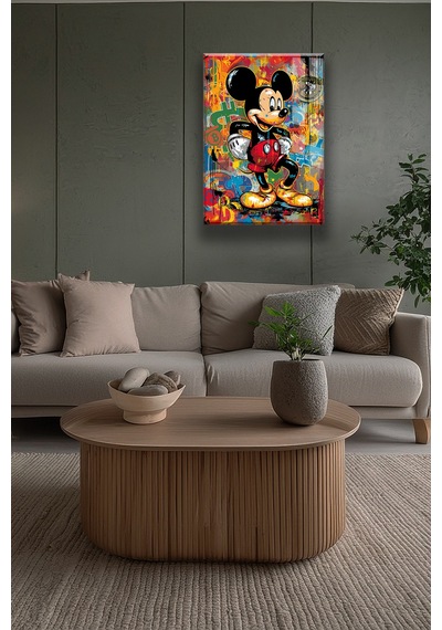 Renkli Mickey Pop-art Cam Tablo
