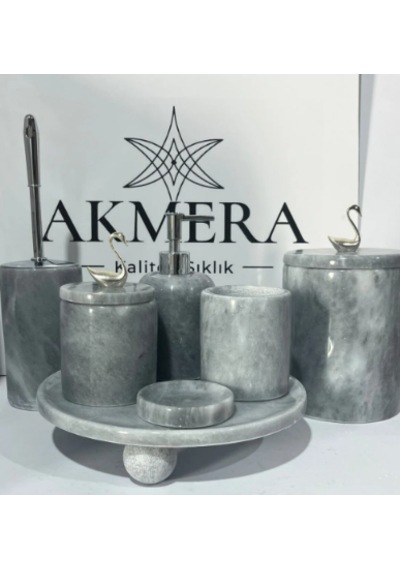 Lüks Gri Mermer Top Ayaklı 7 Parça Banyo Seti Grikuğu