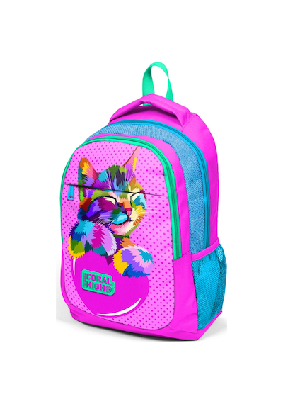 Coral High Kids Pembe Mavi Simli Kedi Desenli Üç Bölmeli Okul Sırt Çantası  14387