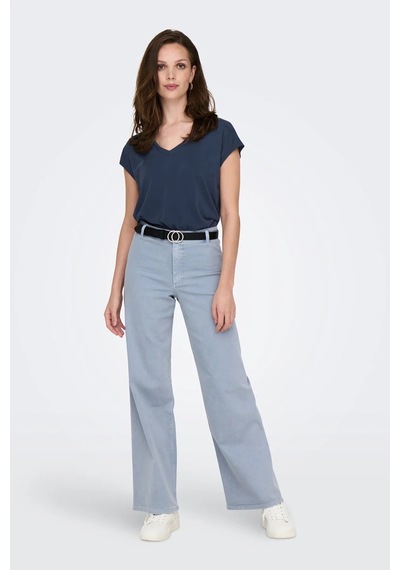 Only Onlhannah S/s V-neck Top Kadın T-shirt 15326642 Lacivert