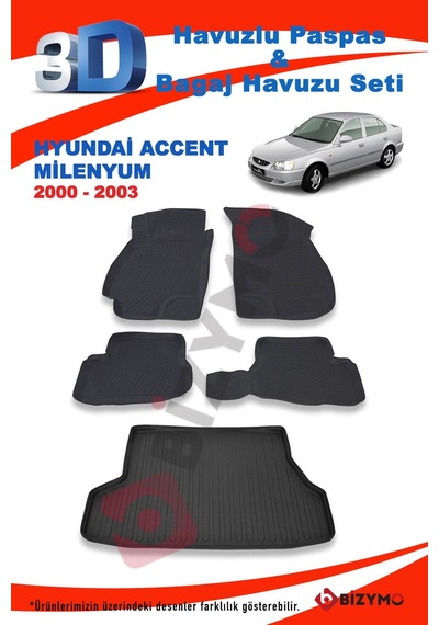 Hyundai Accent Milenyum 2000-2003 Paspas ve Bagaj Havuzu Seti Siyah
