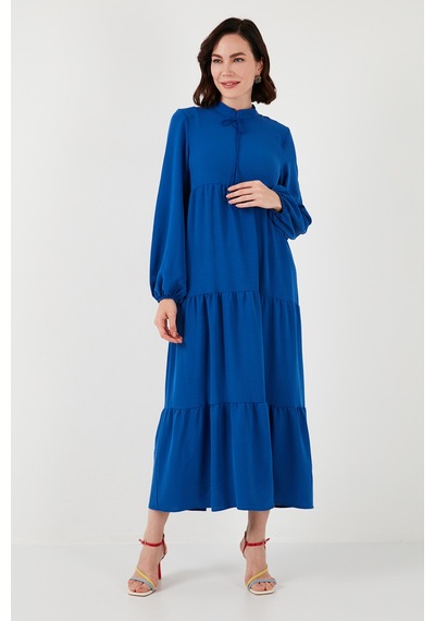 Lela Modest Regular Fit Dik Yaka Uzun Bayan Elbise 611El545 Indigo