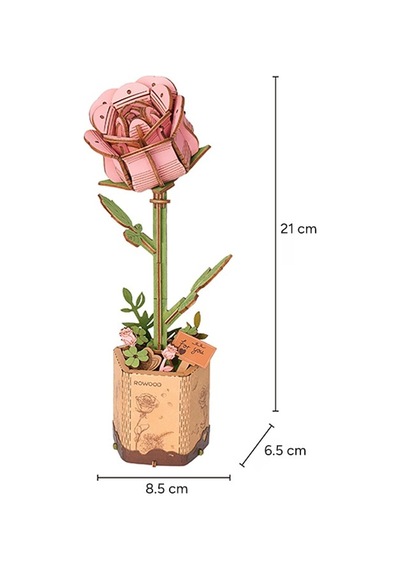 Rowood Tw041 Pembe Gül Pink Rose Dıy Minyatür Maket Model Seti Ahşap 3d Wooden Puzzle 3d Model Kit Ahşap Maket Dekoratif Hobi Seti
