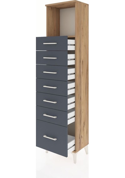 Arges Dolap Tek Raflı 7 Çekmeceli 44x30x182 Çam-antrasit Çam Arges Dolap Tek Raflı 7 Çekmeceli 44x30x182 Çam-antrasit Çam