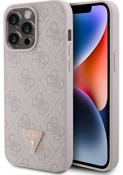 Apple Uyumlu iPhone 15 Pro Max Kılıf Guess Lisans Pu Deri Taşlı Üçgen Logo 4g Desen Strass Siyah