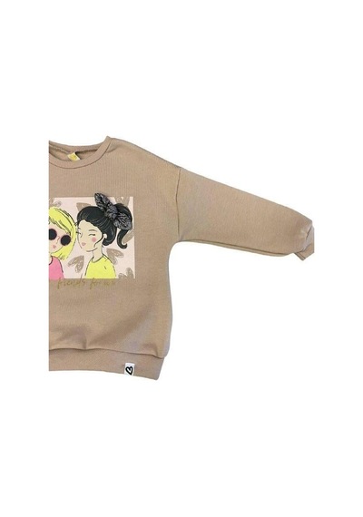 Kız Çocuk Kalın Kız Baskılı İçi Şardonlu Sweatshirt-14345 Bej