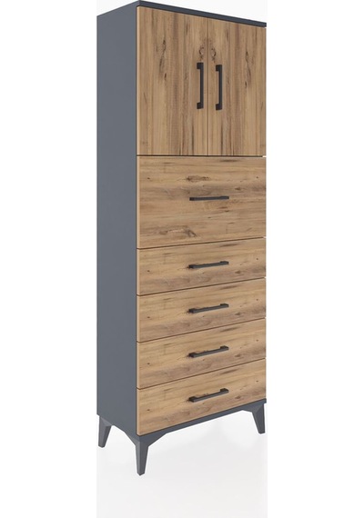 Arges Dolap 2 Raflı 5 Çekmeceli 2 Kapaklı 60x30x163 Antrasit-çam Antrasit