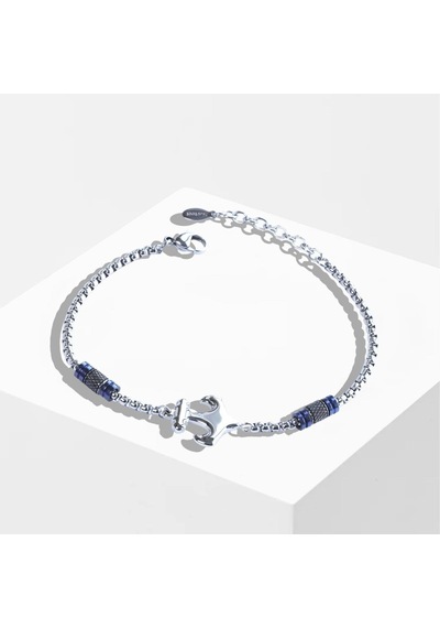 Deniz Çapalı Lacivert Silver Çelik Erkek Bileklik Siyah