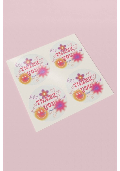 Thank You Teşekkür Etiketi Y2k Gülen Yüz Kalp Yıldız Desen Sticker 3x3cm St2053 Çok Renkli