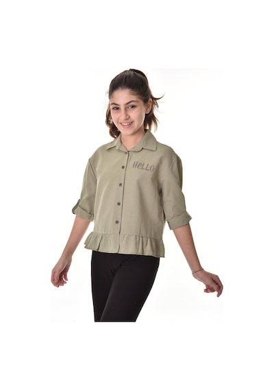 Kız Çocuk Bel Detaylı-taş Baskılı Crop Gömlek 6-15 Yaş 12254 Haki