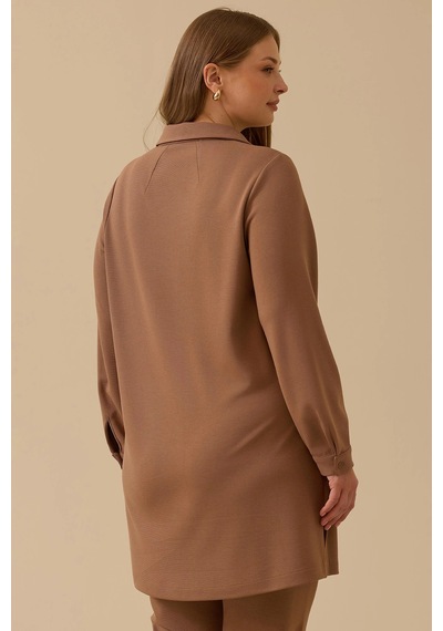 Galaxi Kadın Büyük Beden Dikiş Desenli Tunik 4013 Camel Camel