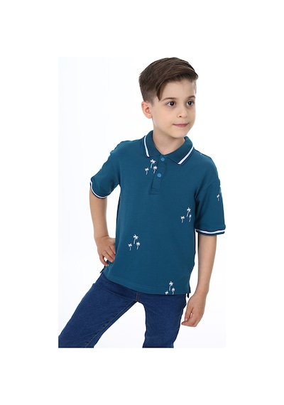 Toontoy Kids Toontoy Erkek Çocuk Polo Yaka Palmiye Baskılı Tişört Petrol Mavi