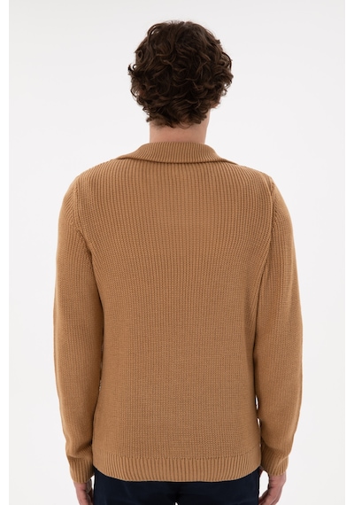 U.S. Polo Assn. Erkek Regular Fit Yarım Fermuarlı Camel Kazak 50297047-VR015
