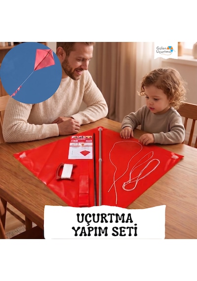 Uçurtma Yapım Seti / Naylon Elmas / Plastik Çıtalı / Kırmızı