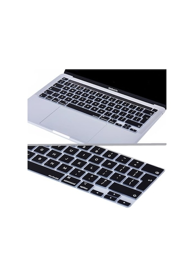 Macbook Pro Avrupa İngilizce Klavye Koruyucu Uk Iso Ters L Enter A2338 M1 M2 A2251 A2289 A2141 Uyumlu Silikon Keyboard Cover Touch Bar Siyah