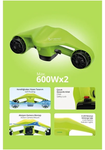 Triathlon T-249 Elektrikli Deniz Scooter 1200w Çift Motor Yeşil