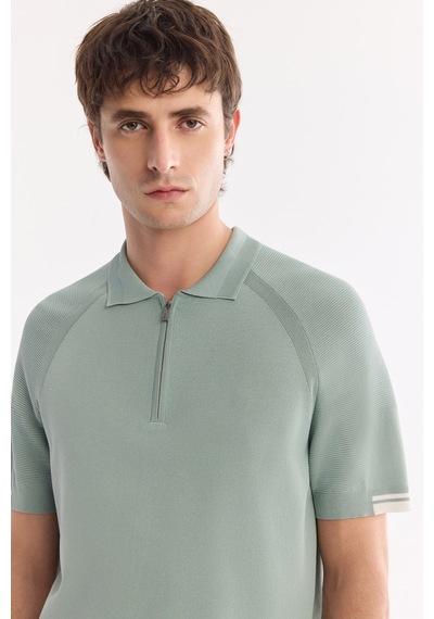 Avva Erkek Nil Yeşili Polo Yaka Fermuarlı Rayon Karışımlı Regular Fit Triko T-shirt A61y5009 Yeşil