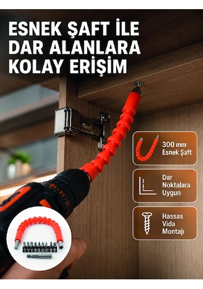 12 Parça Esnek Bits Uç Seti 300 Mm Esnek Şaftlı Tornavida Uç Seti