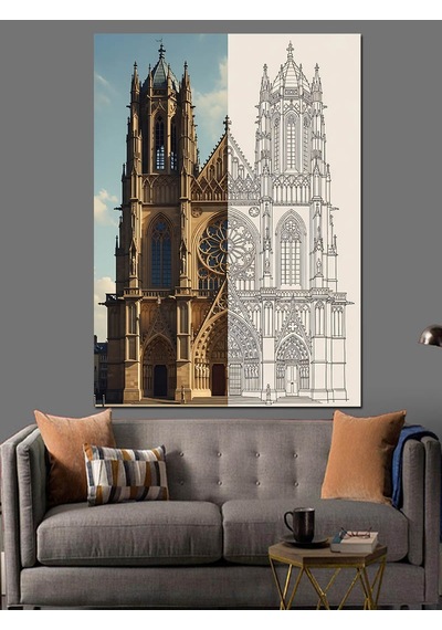 Ahşap Tablo Gotik Katedral Eskiz Çizimi