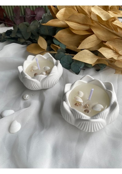 Bernami Mumluk Şamdanpinterest 2'li Deniz Kabuğu Süslemeli Lotus Mum Diğer