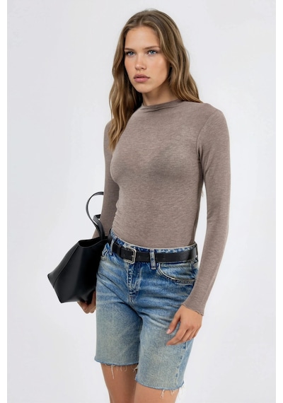Hiccup Busem Uzun Kollu Slim Fit Bluz Taba Doğal