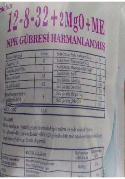 Mebor 12 8 32 Harmanlanmış Npk Gübresi 1 KG