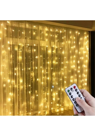 Ollevra Uzaktan Kumandalı Led Perdeye Takılabilen Kancalı Işık Usb 3x3 Metre Peri Perde Led Gün Işığı