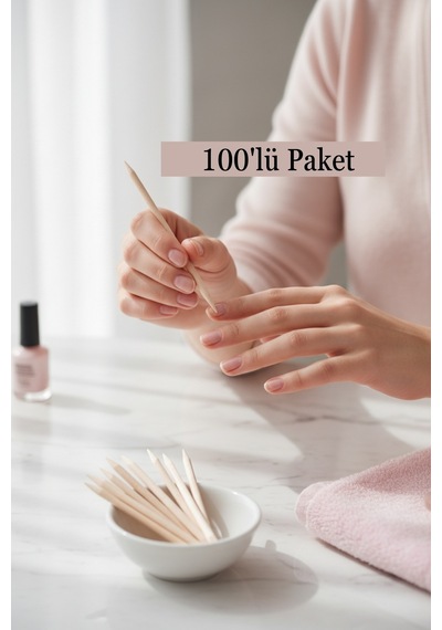 Portakal Çubuğu 11 Cm 100'lü Set Ahşap Tırnak Eti Itici Manikür Çubuğu 11cm-uzun