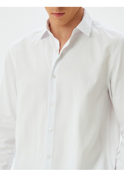Koton Slim Fit Gömlek Uzun Kollu Yarım İtalyan Yaka Pamuklu Beyaz 5wam60110hw Beyaz