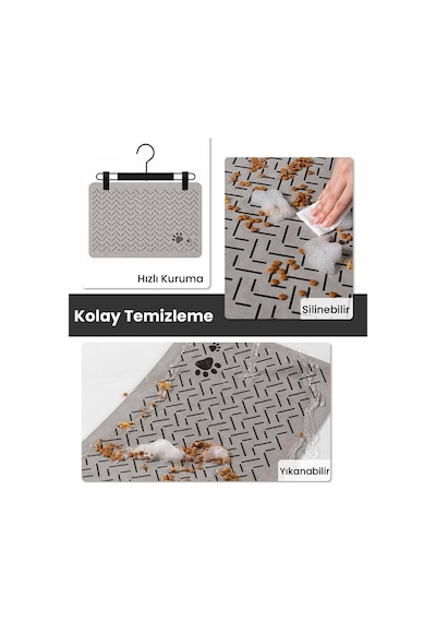 MatGo Pati Çizgi Patili Su Geçirmez Kaymaz Krem Kedi Köpek Mama Paspası Matı 50 x 70 CM