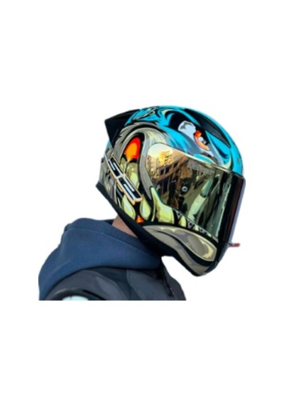 Gold Vizör + Spoiler + Ls2 Rapid 2 Kask Mor Neo Mavi