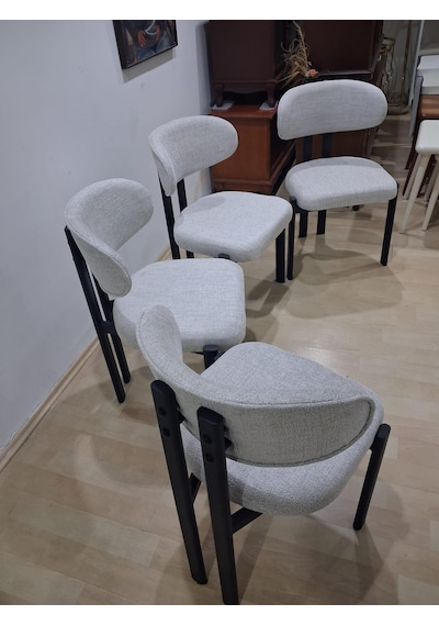 Sandalye 90604 Eliza Model Metal Siyah Ayak 4ad Keten Kumaş Ortopedik Oturum Siyah