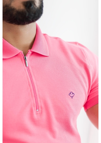 Paul Martin Fermuarlı Polo Yaka Regular Fit T-Shirt Fuşya