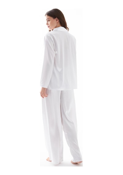 Akbeniz Kadın Beyaz Oversize Saten Pijama Takımı