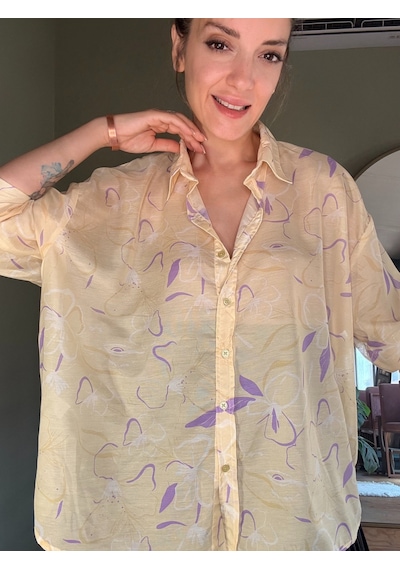 Ali Butik Sarı Desenli Rahat Kalıp Gömlek