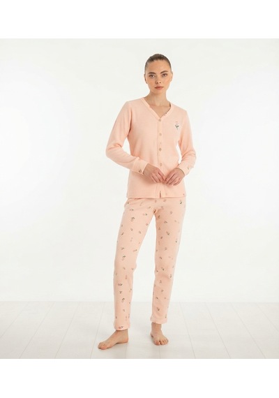 Seamlife Kadın Pamuklu Waffle Kumaş Kışlık Uzun Kollu Sıcak Tutan Pijama Takımı Pudra Seamlife Kadın Pamuklu Waffle Kumaş Kışlık Uzun Kollu Sıcak Tutan Pijama Takımı Pudra